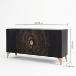Mango Wood Black Carved Sideboard Sunburst | Luxury Sunburst Storage Cabinet - Image 5
