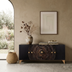 Mango Wood Black Carved Sideboard Sunburst | Luxury Sunburst Storage Cabinet - Image 11