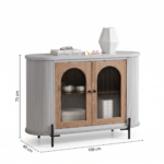 Mango Wood 2 Glass Door Cabinet | Grey Finish Storage Unit - Image 6