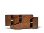 Modern Teak Wood Sideboard Cabinet with Geometric Design - Walnut Finish - Image 8