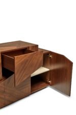 Modern Teak Wood Sideboard Cabinet with Geometric Design - Walnut Finish - Image 9