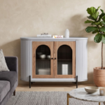 Mango Wood 2 Glass Door Cabinet | Grey Finish Storage Unit