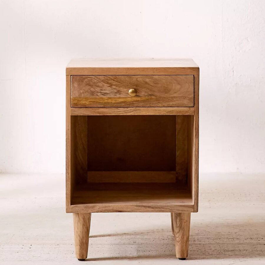 Solid Mango Wood 1 Drawer Bedside Table | Rustic Nightstand with Storage