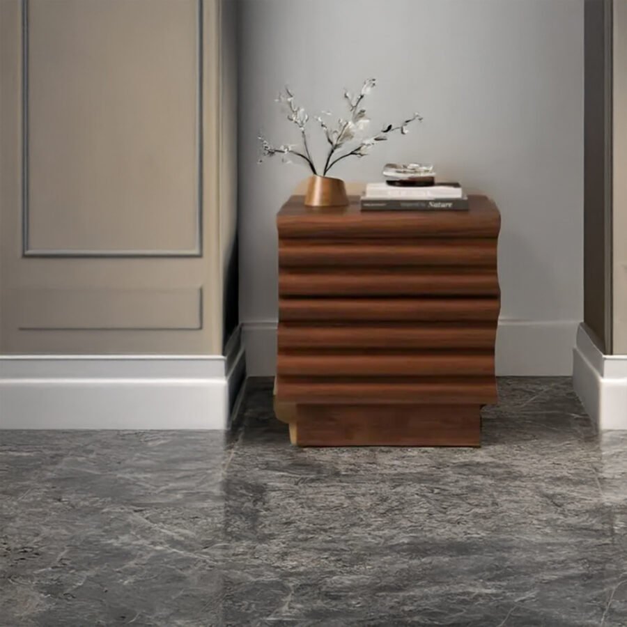 Teak Wood 2 Drawer Bedside Table - Walnut Finish Nightstand