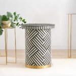 Bone Inlay Side Table / Accent Table - Black & White Geometric