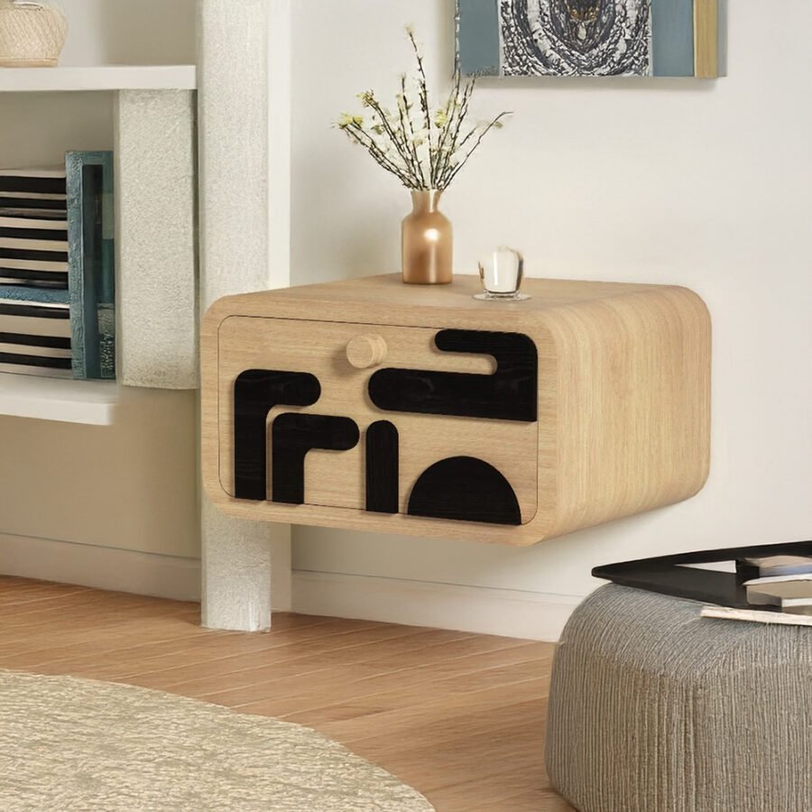 Modern Wall Mounted Wooden Bedside Table with Drawer