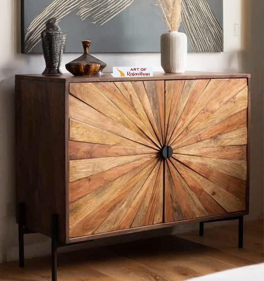 Sheesham Wood 2 Door Sideboard with Sunburst Design