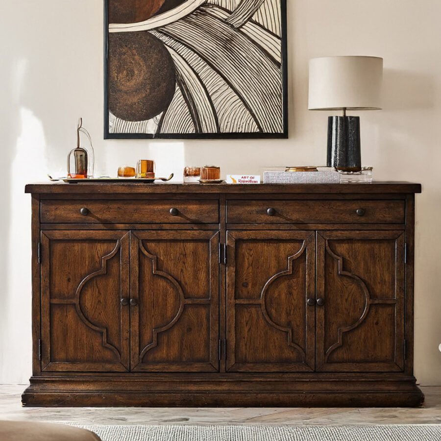 Mango Wood 2 Door Sideboard with 2 Drawers | Honey Finish