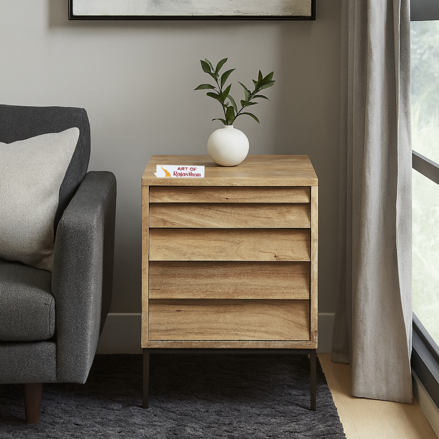 Modern Mango Wood 2 Drawer Bedside Table | Slatted Drawer Nightstand