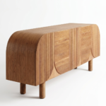 Mango Wood Arced Sideboard | Oak Finish Modern Cabinet - Image 5