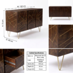 Mango Wood 2 Door Sideboard with 3 Drawers | Modern Wooden Storage Cabinet - Image 4
