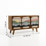 Handwoven Teak Wood Sideboard - 3 Door Cabinet | Modern Wooden Storage Unit - Image 6