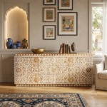 Hand Carved Solid Wood 2 Door Sideboard with 3 Drawers