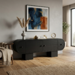 Modern Black Solid Wooden Sideboard Cabinet with Minimalist Design
