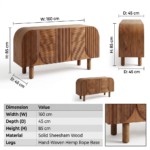 Mango Wood Arced Sideboard | Oak Finish Modern Cabinet - Image 7