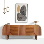 Mango Wood Arced Sideboard | Oak Finish Modern Cabinet - Image 4