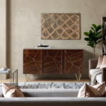 Mango Wood 2 Door Sideboard with 3 Drawers | Modern Wooden Storage Cabinet