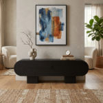 Modern Black Solid Wooden Sideboard Cabinet with Minimalist Design - Image 2