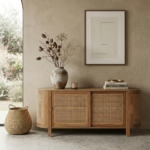Handcrafted TeakWood Rattan Sideboard | Modern Cane Cabinet