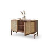 Acacia Wooden  2 Door Rattan Sideboard - Modern Cane Storage Unit - Image 5