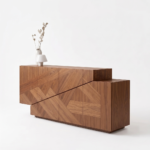 Modern Teak Wood Sideboard Cabinet with Geometric Design - Walnut Finish - Image 4