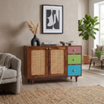 Multicolor Mango Wood Sideboard with Cane 2 Doors – Modern Storage - Image 2