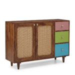Multicolor Mango Wood Sideboard with Cane 2 Doors – Modern Storage - Image 4