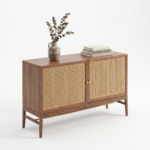 Acacia Wooden  2 Door Rattan Sideboard - Modern Cane Storage Unit - Image 2