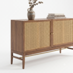 Acacia Wooden  2 Door Rattan Sideboard - Modern Cane Storage Unit - Image 7