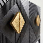 Black  Mango Wooden Carved Sideboard with Geometric Gold Accents | Modern Storage Cabinet - Image 4