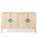 Black  Mango Wooden Carved Sideboard with Geometric Gold Accents | Modern Storage Cabinet - Image 11