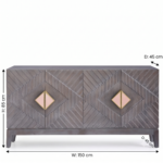 Black  Mango Wooden Carved Sideboard with Geometric Gold Accents | Modern Storage Cabinet - Image 7