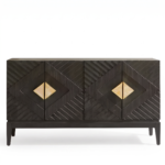 Black  Mango Wooden Carved Sideboard with Geometric Gold Accents | Modern Storage Cabinet - Image 12