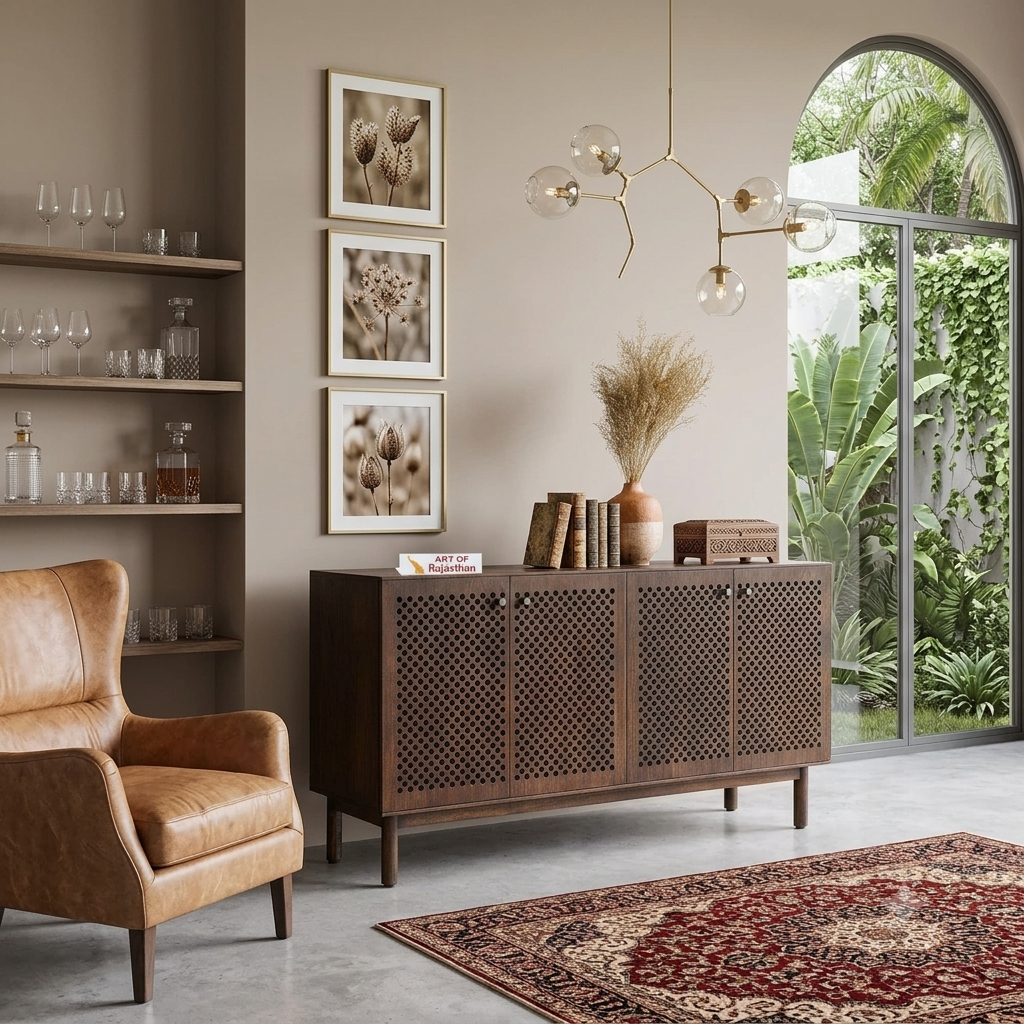 sd (4) Sheesham Wood 4 Door Sideboard | Solid Wooden Storage Cabinet - Image 1