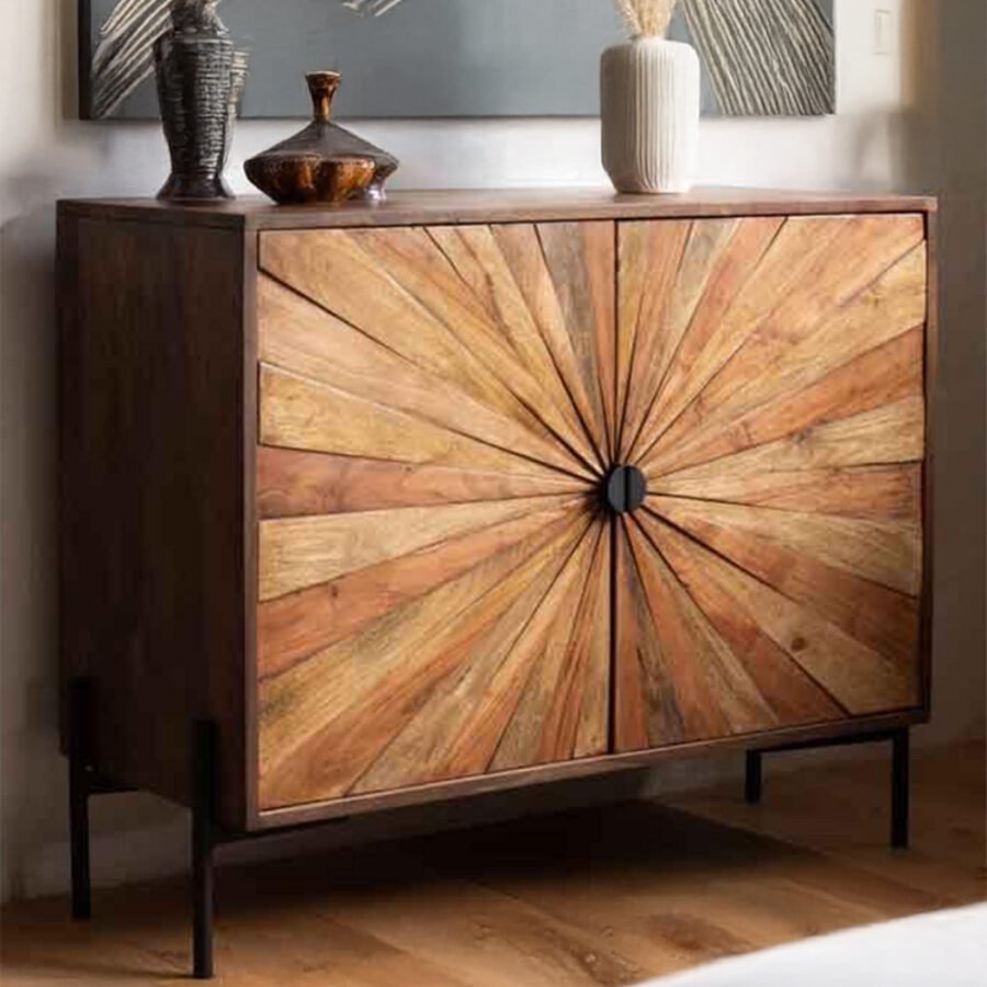 Sheesham Wood 2 Door Sideboard with Sunburst Design