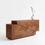 Modern Teak Wood Sideboard Cabinet with Geometric Design - Walnut Finish - Image 5