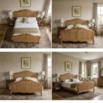 Teak Wood Carved Cane Bed in Natural Finish | Handcrafted Solid Wood Bed - Image 9