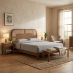 MangoWood Cane Bed – Natural Finish Solid Wood Bed Frame