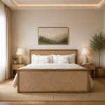 Solid Teak Wood Rattan Bed with Storage Drawers – Natural Finish - Image 10