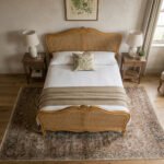 Teak Wood Carved Cane Bed in Natural Finish | Handcrafted Solid Wood Bed - Image 6