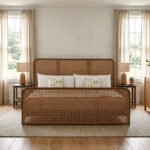 Solid Wood Cane Bed – Natural Finish | Handwoven Rattan Headboard & Footboard