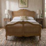 Teak Wood Carved Cane Bed in Natural Finish | Handcrafted Solid Wood Bed - Image 3