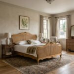 Teak Wood Carved Cane Bed in Natural Finish | Handcrafted Solid Wood Bed