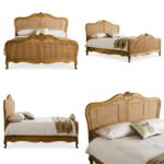Teak Wood Carved Cane Bed in Natural Finish | Handcrafted Solid Wood Bed - Image 5