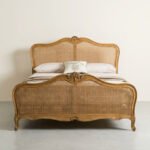 Teak Wood Carved Cane Bed in Natural Finish | Handcrafted Solid Wood Bed - Image 2