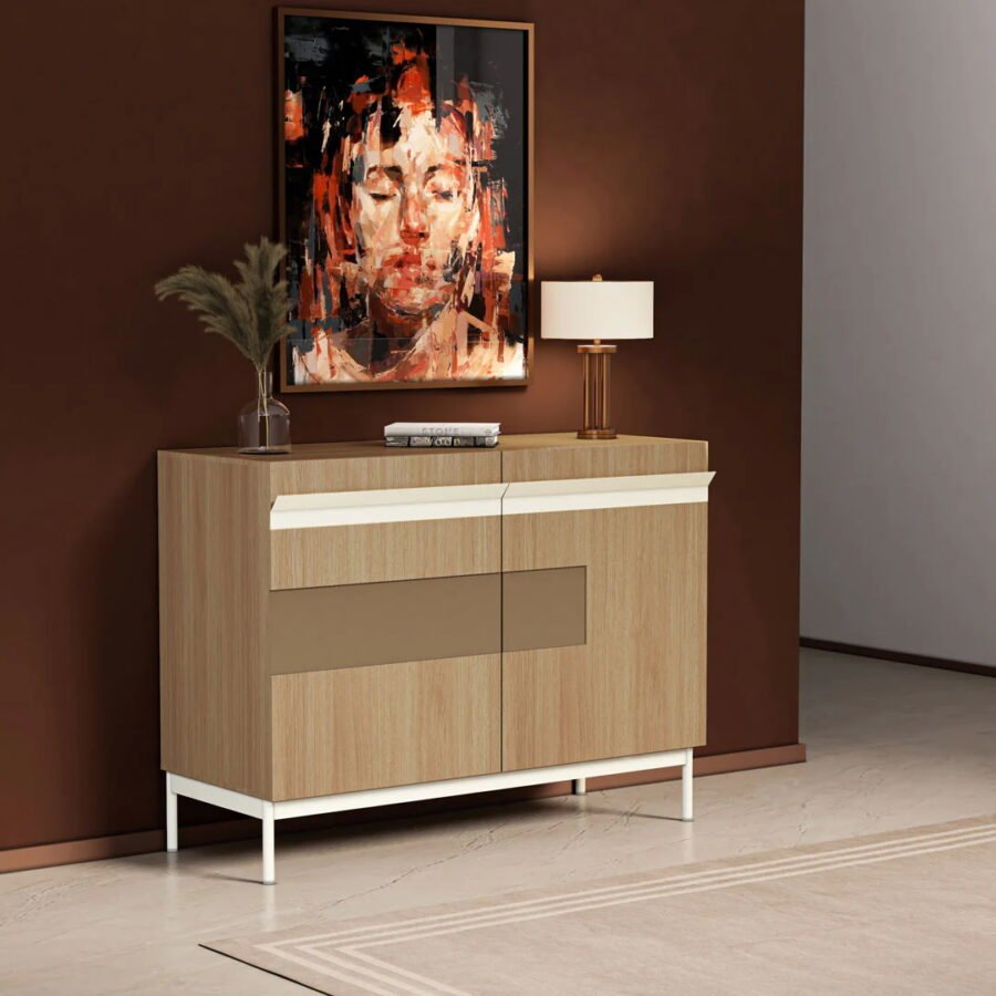 Solid Wood 2 Drawer Sideboard | Modern Storage Cabinet