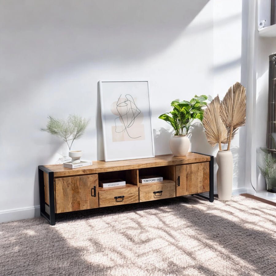 Mango Wood Media TV Unit | Industrial Style Storage Console