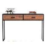 Solid Wood Console Table with 2 Drawers & Black Iron Stand