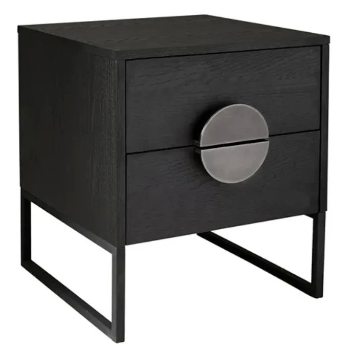 Solid Wood 2 Drawer Bedside Table – Black Wooden Nightstand