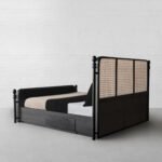 Solid Wood Cane Bed – Black Finish | Modern Rattan King & Queen Bed - Image 4